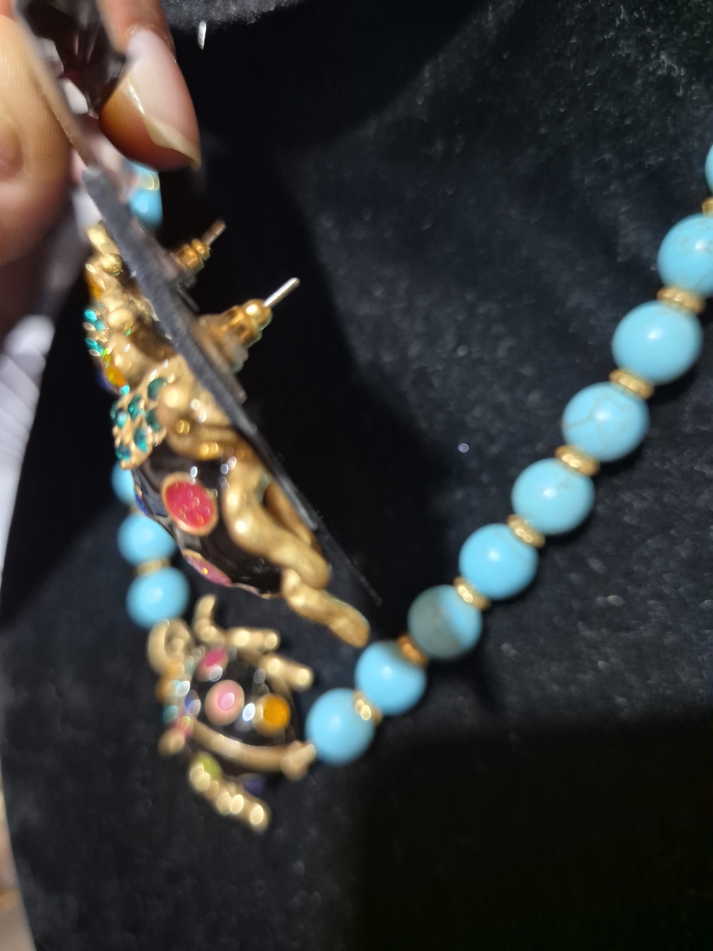 Gold Antique Charm Necklace with Turquoise Accents - Picture 4 of 8